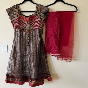 EUC 3-piece Salwar Kameez (red, black, bronze colors)